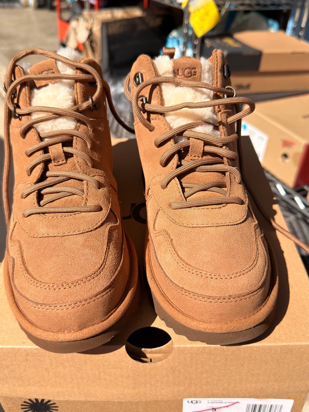 UGG Chestnut Suede Lace-Up Shearling Booties